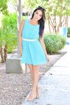 Gorgeous babe Sasha hikes her dress and reveals her tasty vagina in public
