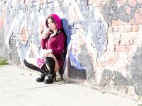 Hot punk girl Joanna Angel gives head & has her ass fucked in the alleyway