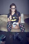 Gamer girl Kat Dee strips to over the knee socks with her glasses on