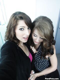 Thin teen dykes Lexi Bloom and Sensi Pearl taking naked selfies