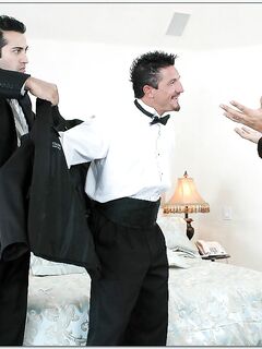Sexy bride & her maid of honor engage in sleazy wedding night threesome