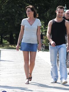 European mature with small tits Lilje gets fucked by two guys in the park