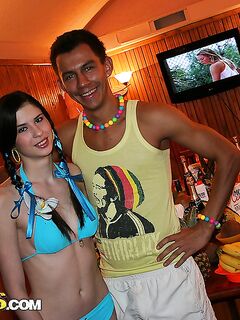 Horny college students partake in group sex during a Hawaiian themed party