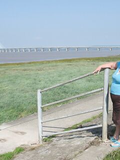 Fat old woman Grandma Libby exposes herself on a desolate bike path