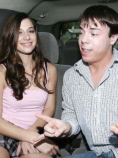 Chippy teen cutie gives a blowjob with ball licking in the car