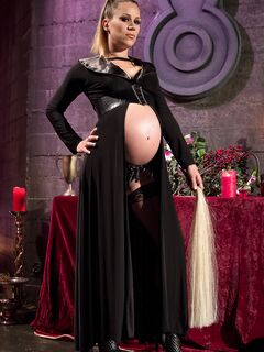 Pregnant Bella Wilde stunning in black lingerie gets ready for BDSM pleasure